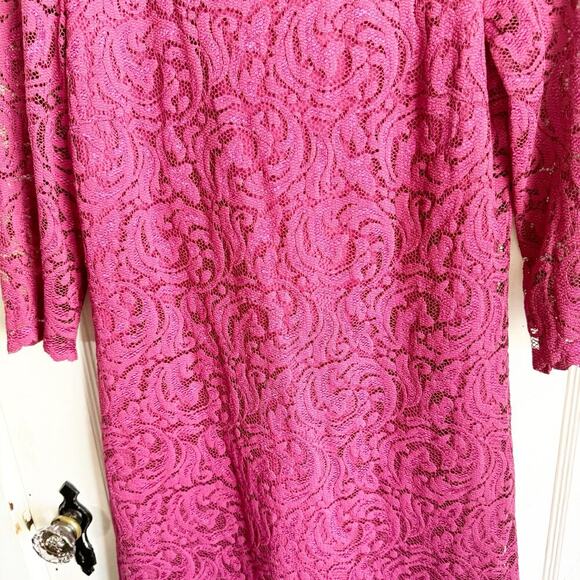 Garnet Hill Burgundy Lace Sheath Dress 3/4 Sleeve Scalloped Hemline 2 Classy - Picture 10 of 13